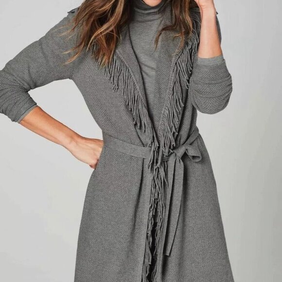 J. Jill Fringed Wrap Gray Cardigan - Picture 1 of 5